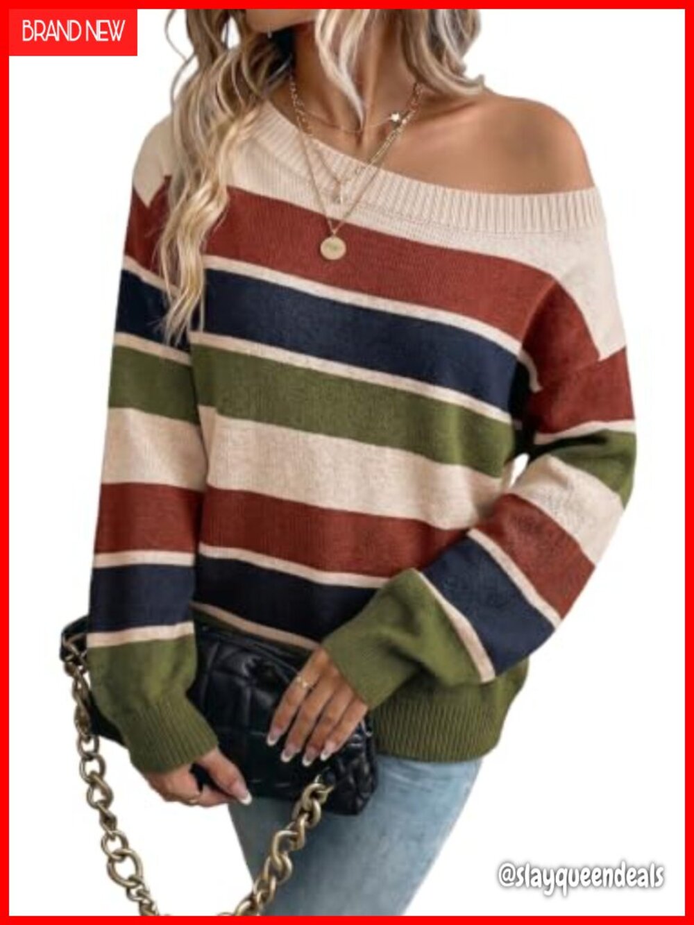 Off Shoulder Batwing Long Sleeve Knit Pullover Sweater